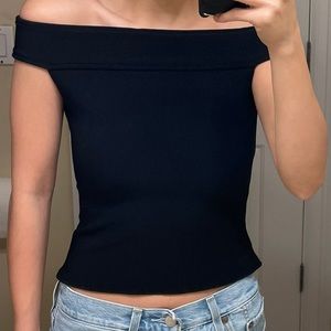 Guess Black Ribbed Off Shoulder Top
